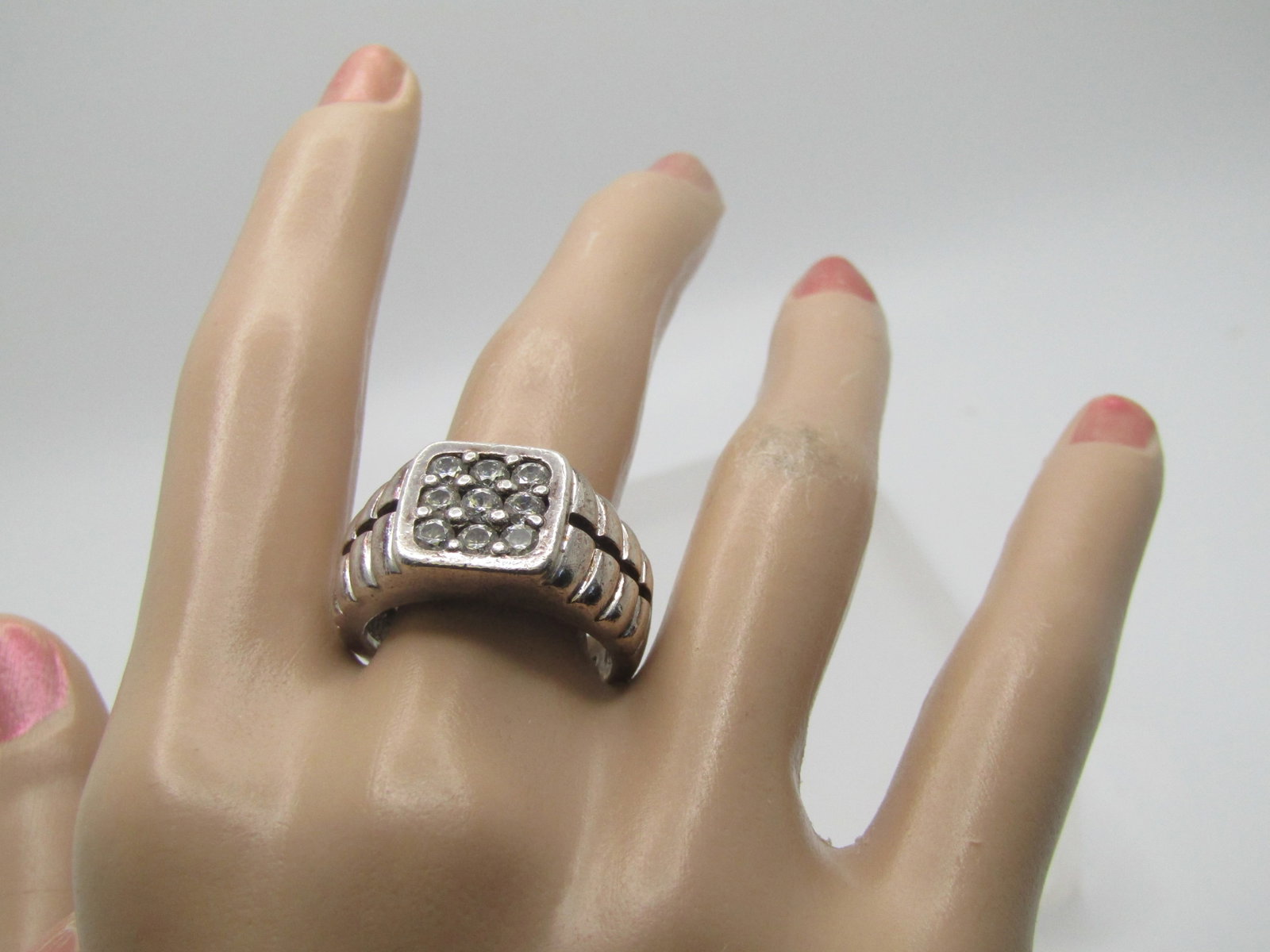 Sterling Silver CZ Men's Ring, Sz. 8, Flat-Top, Diamonique - 7