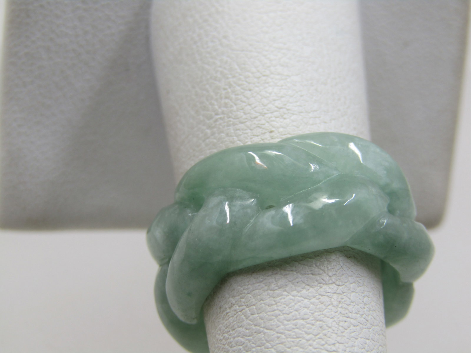 Vintage Carved Braided Jade Ring, 7, 11.5mm Wide - 2