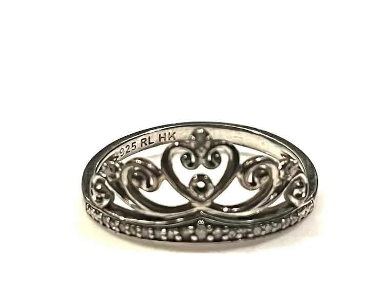 Estate Sterling Silver and Diamond RL HK Princess Tiara Ring - 2
