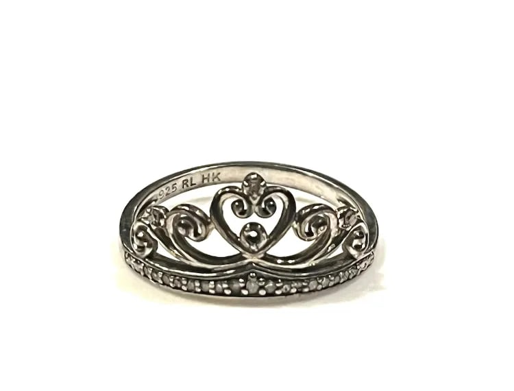 Estate Sterling Silver and Diamond RL HK Princess Tiara Ring - 3