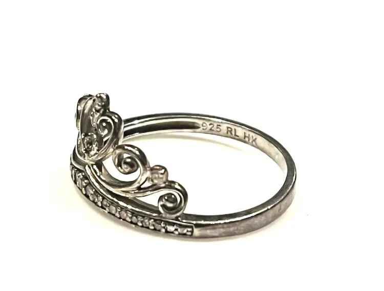 Estate Sterling Silver and Diamond RL HK Princess Tiara Ring - 4