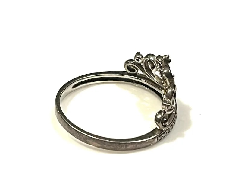 Estate Sterling Silver and Diamond RL HK Princess Tiara Ring - 5