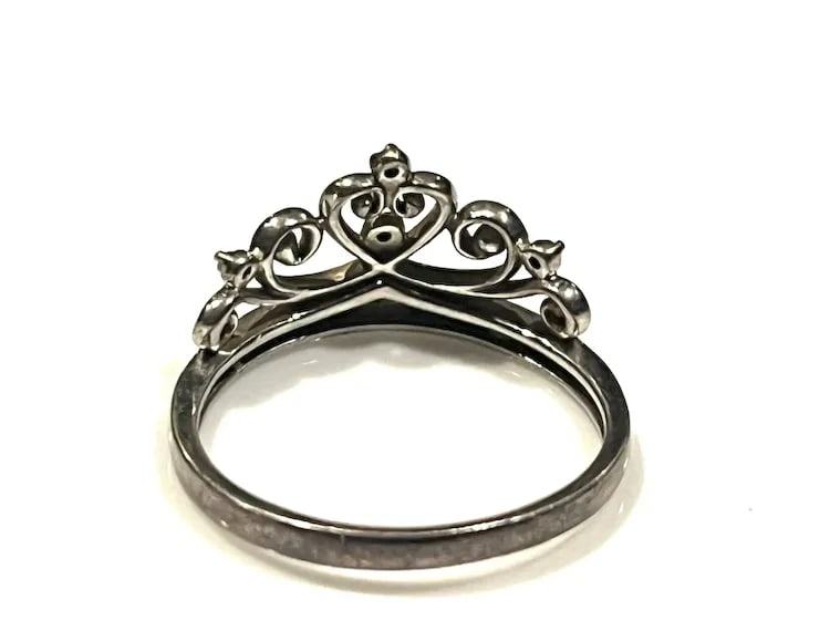 Estate Sterling Silver and Diamond RL HK Princess Tiara Ring - 6