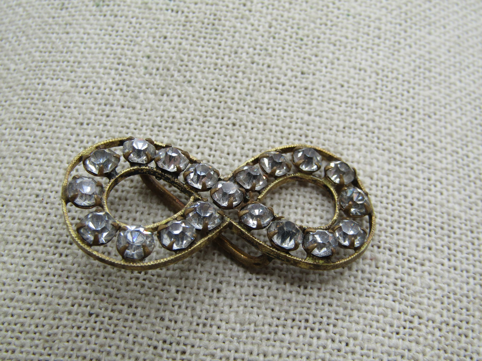 Antique Clear Rhinestone Figure Eight Sash Buckle/Slide, 1920's - 2