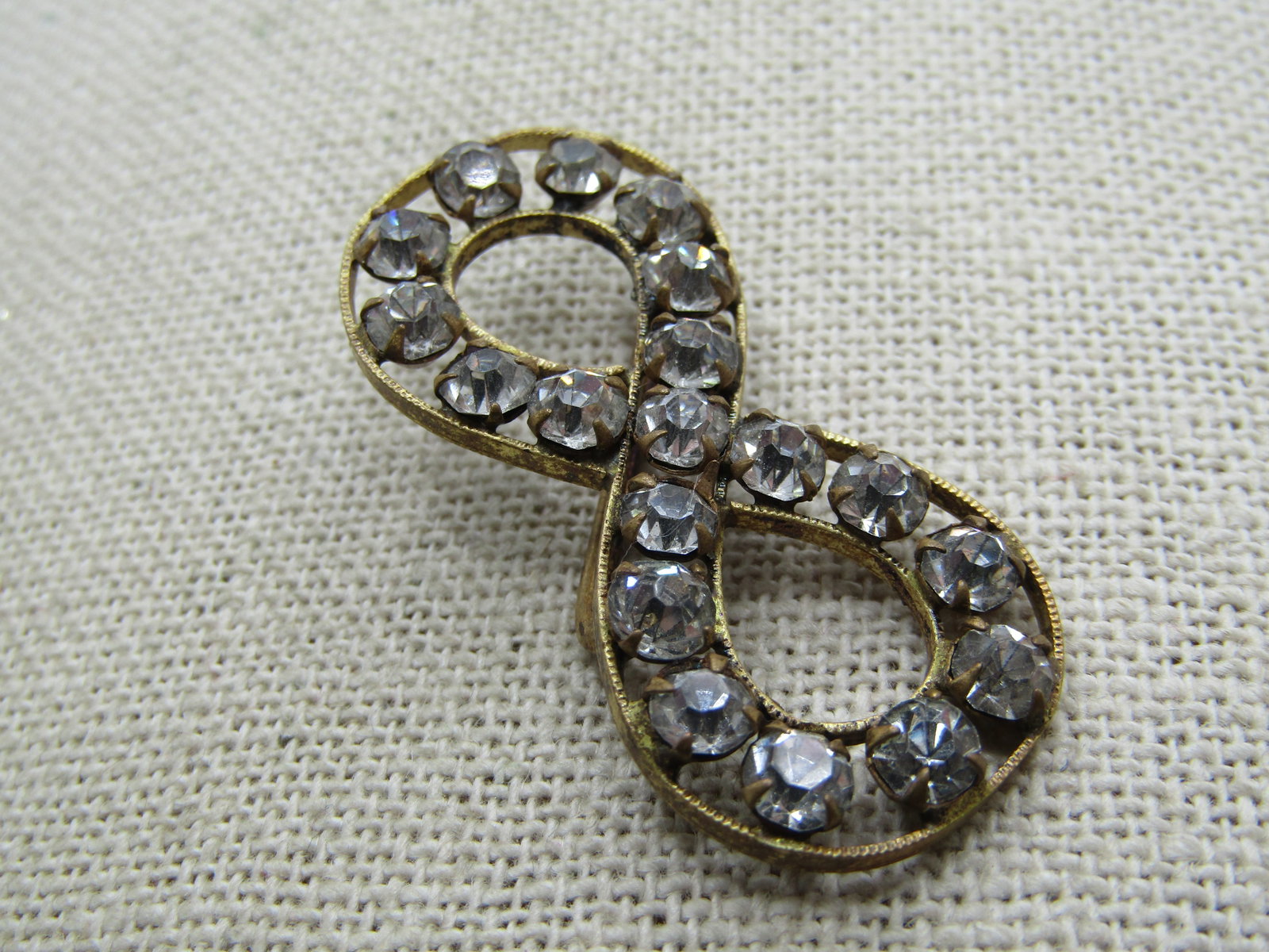 Antique Clear Rhinestone Figure Eight Sash Buckle/Slide, 1920's - 3