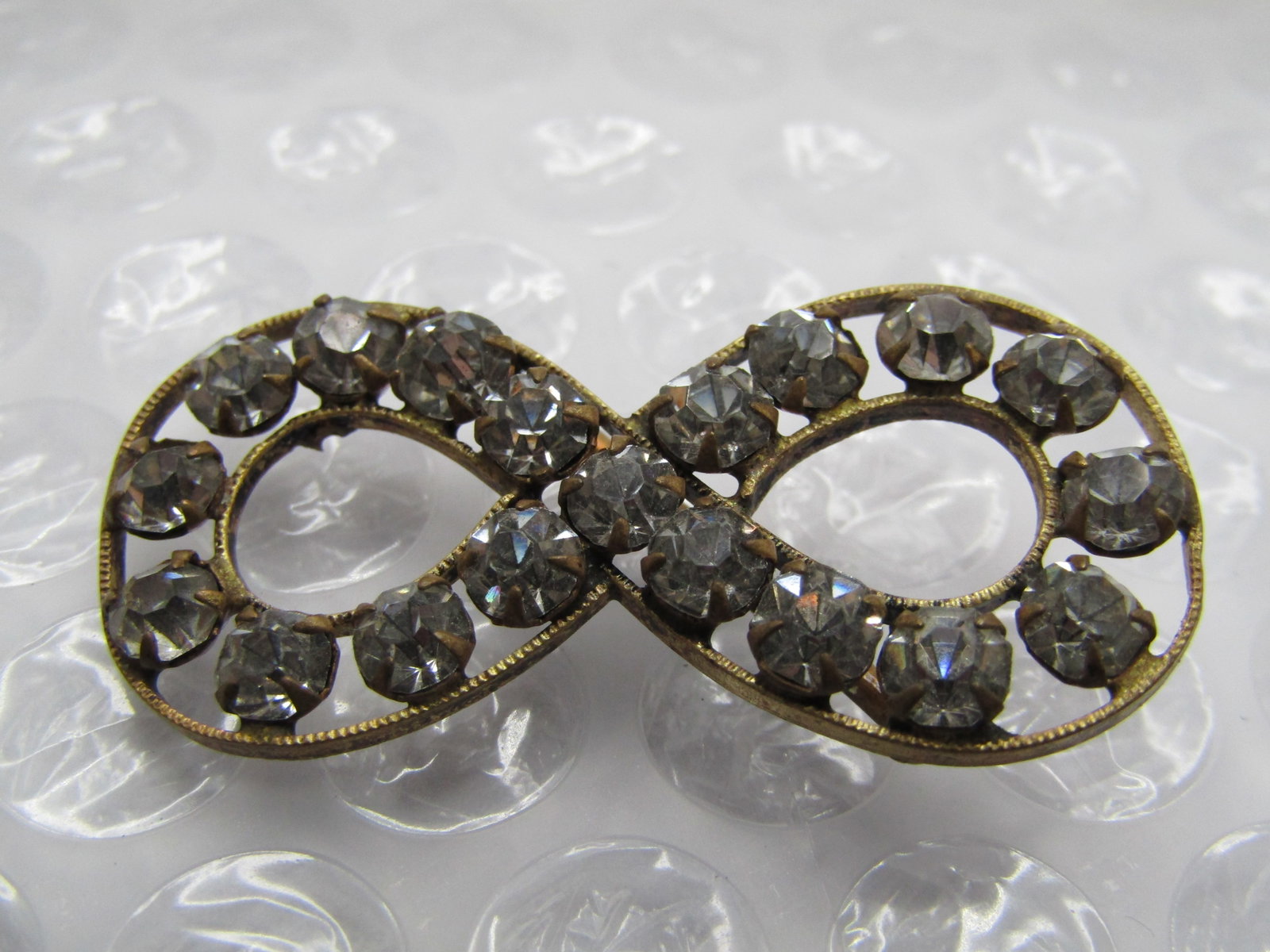 Antique Clear Rhinestone Figure Eight Sash Buckle/Slide, 1920's - 5