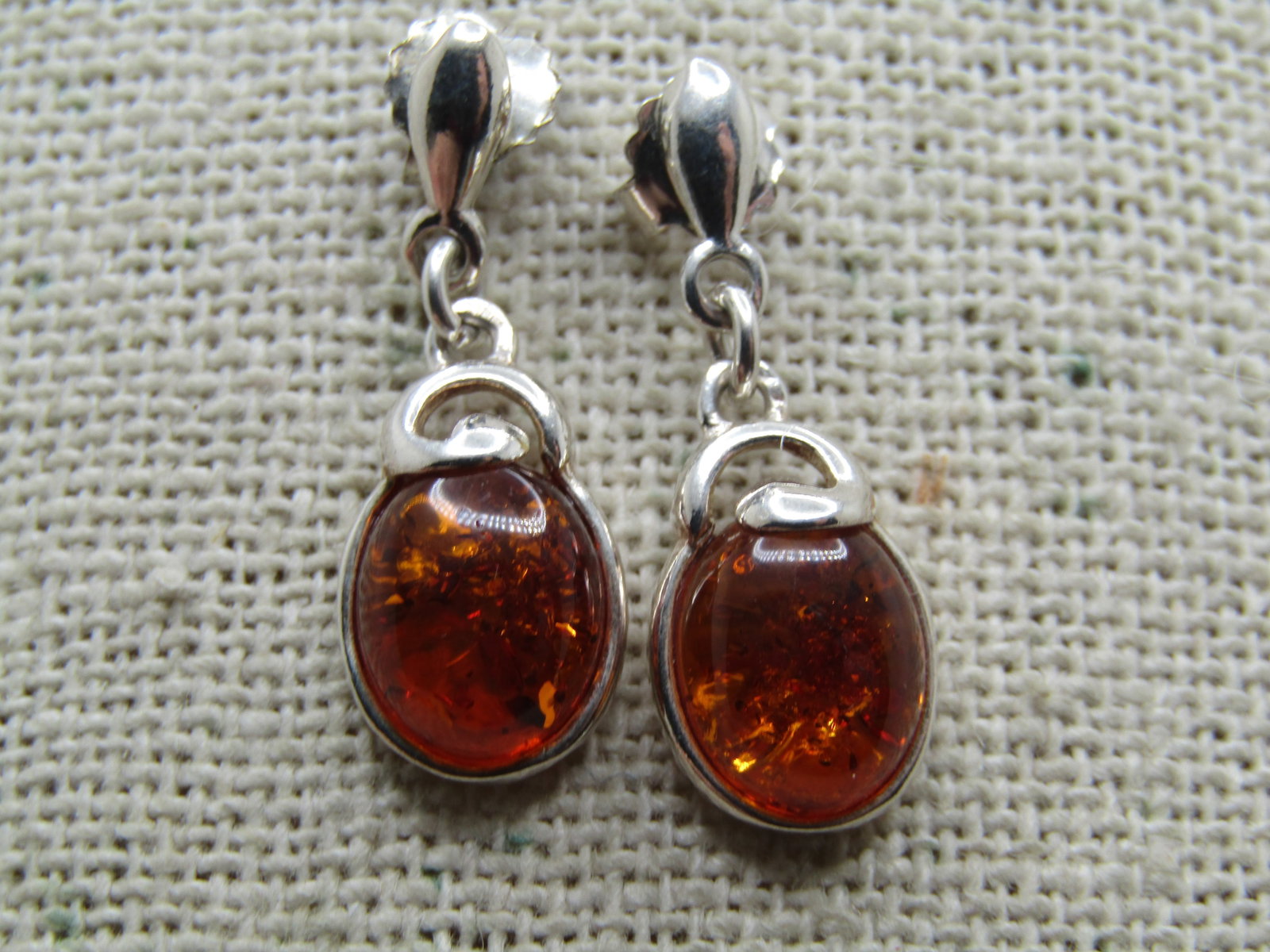 Sterling Amber Stud and Dangle Earrings, Pierced - 3