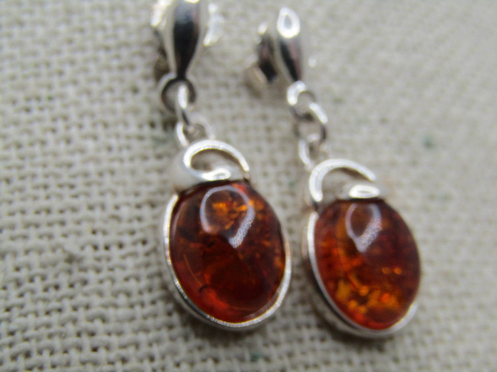 Sterling Amber Stud and Dangle Earrings, Pierced - 4