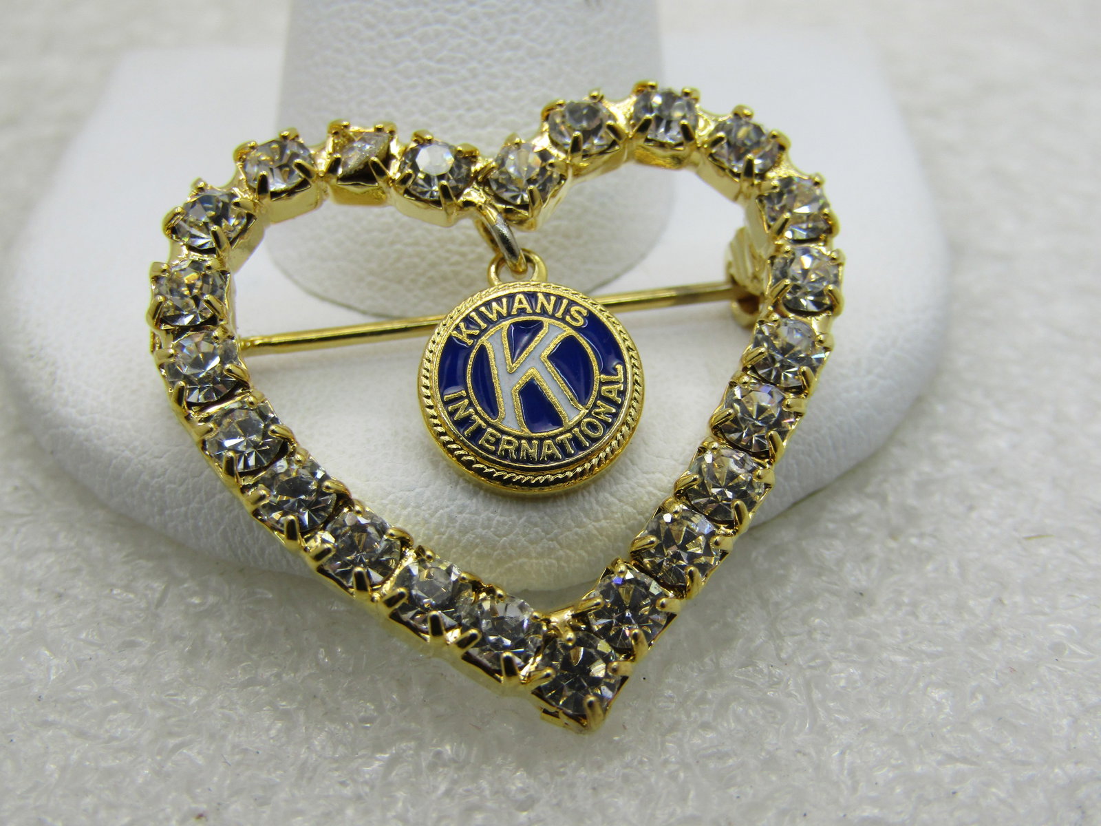 Vintage Kiwanis International Enameled and Rhinestone Heart Brooch, - 2