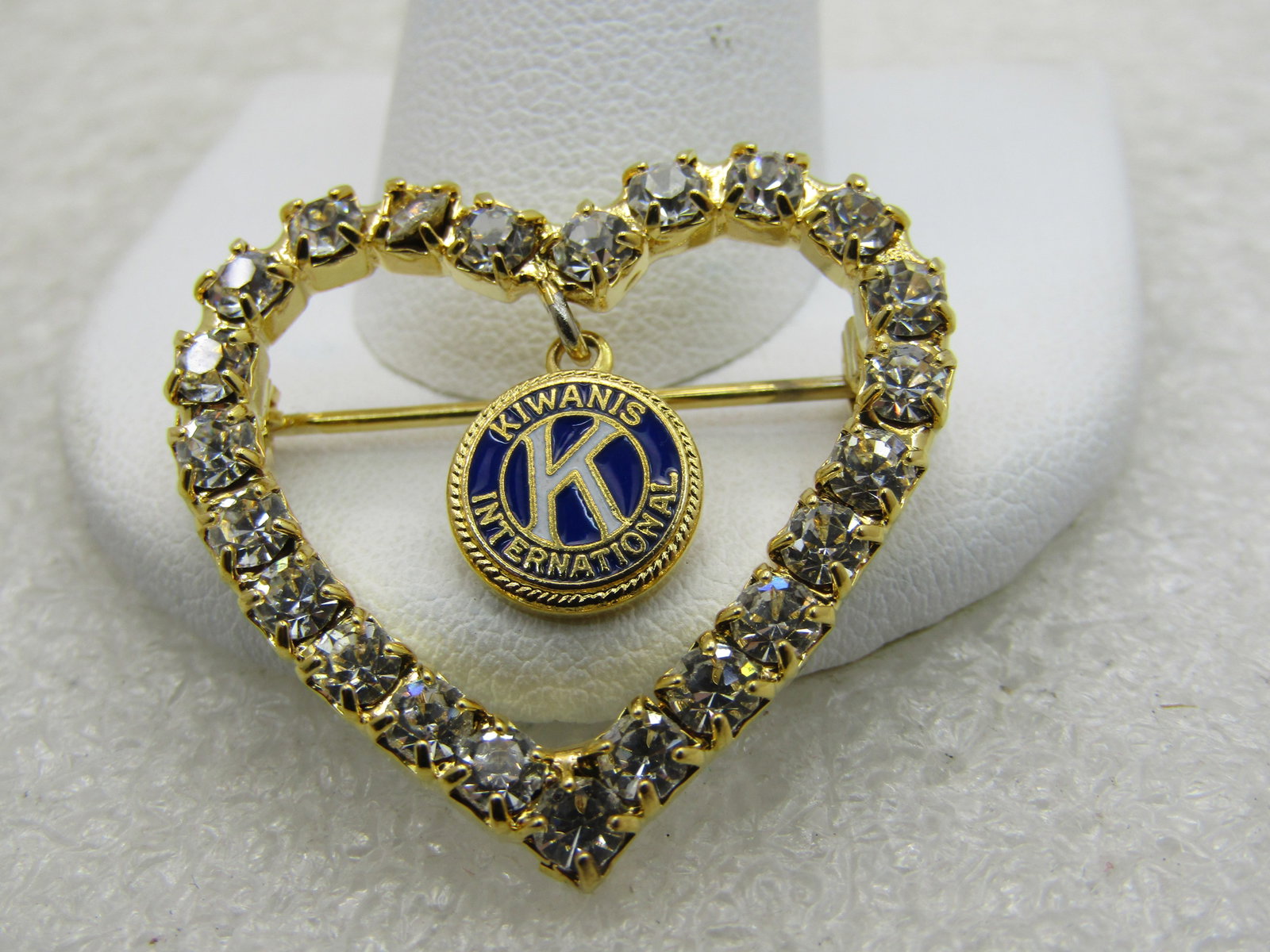 Vintage Kiwanis International Enameled and Rhinestone Heart Brooch, - 3