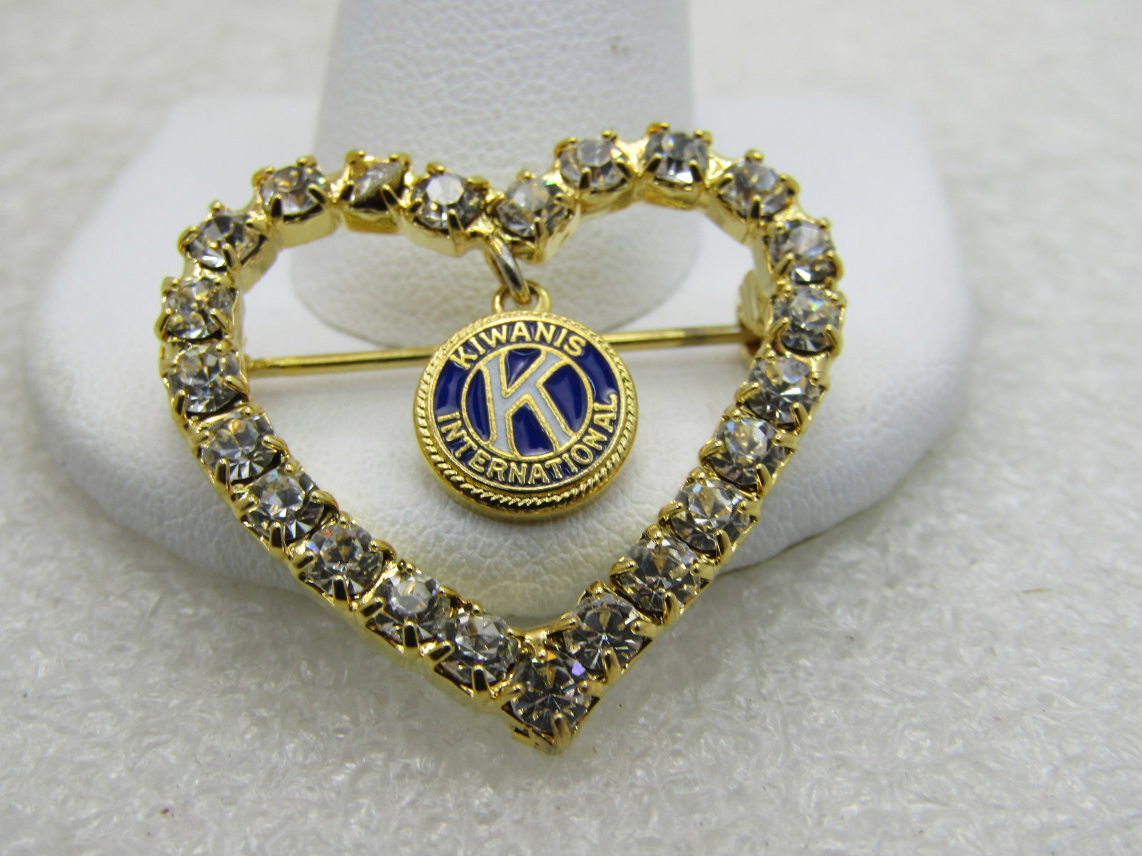 Vintage Kiwanis International Enameled and Rhinestone Heart Brooch, - 4