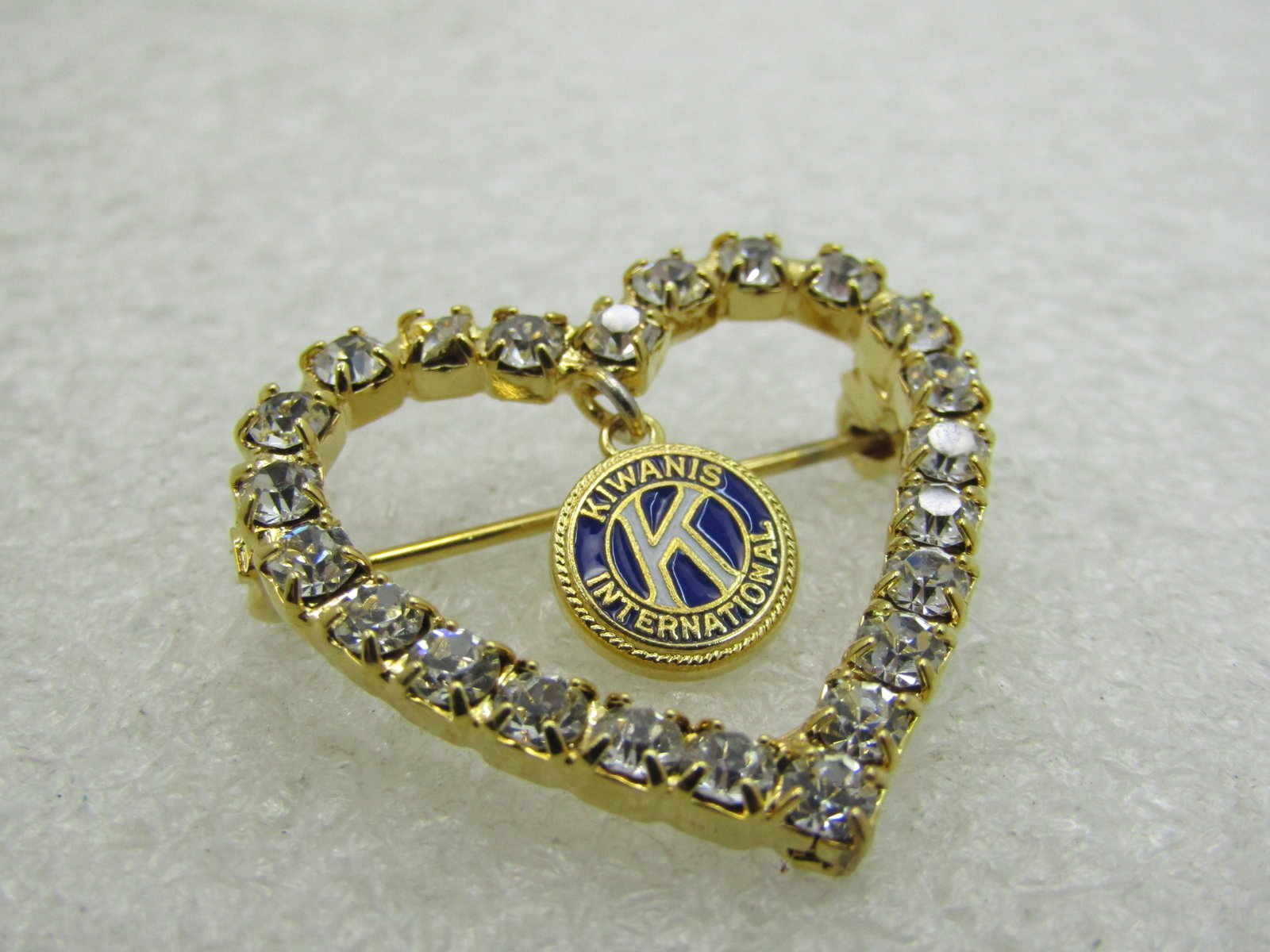 Vintage Kiwanis International Enameled and Rhinestone Heart Brooch, - 5