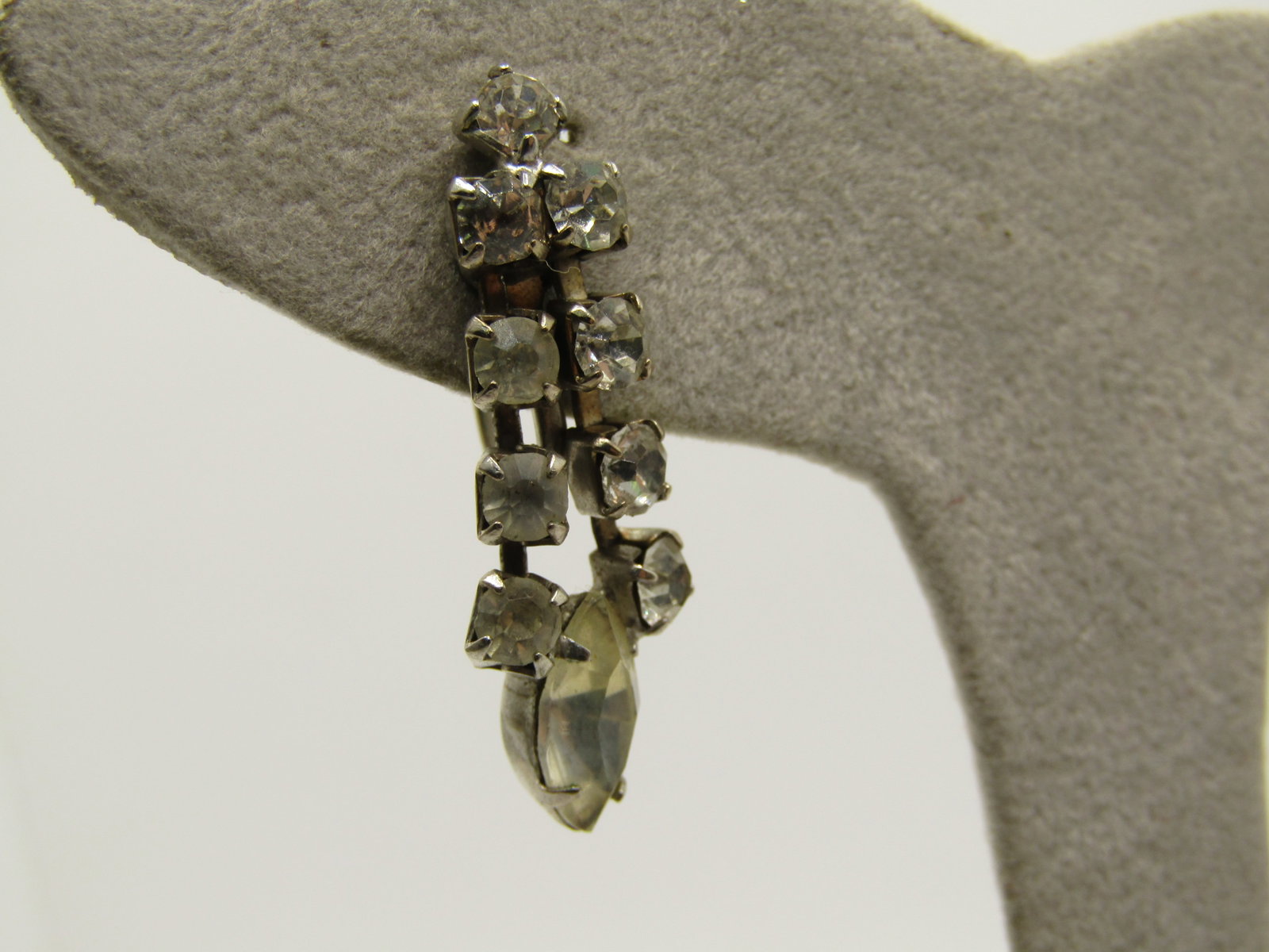 Vintage Art Deco Rhinestone Drop Earrings, Screw Back, 1.25" - 2