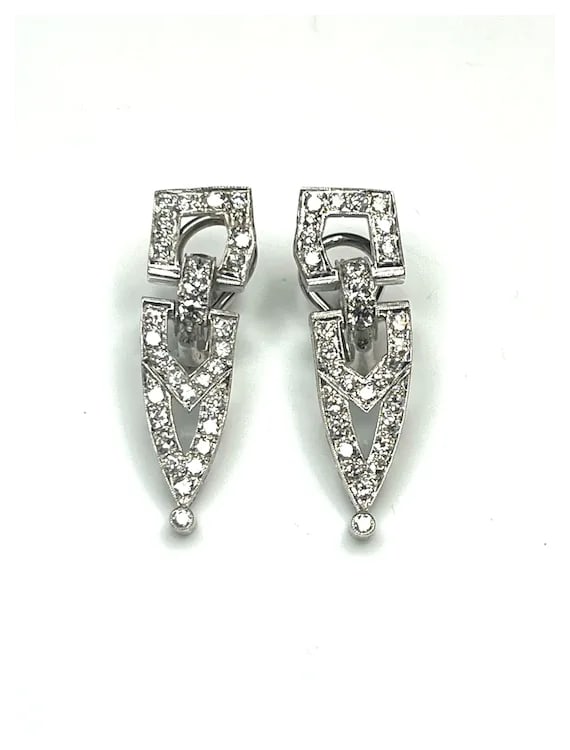 Vintage Platinum Diamond Art Deco Earrings - 3