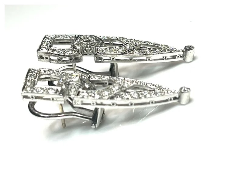 Vintage Platinum Diamond Art Deco Earrings - 4