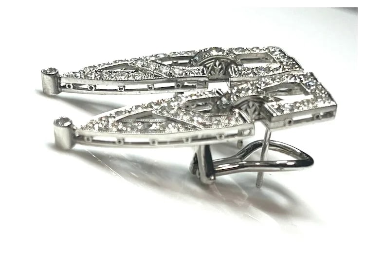 Vintage Platinum Diamond Art Deco Earrings - 5