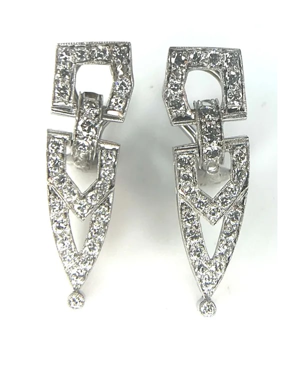 Vintage Platinum Diamond Art Deco Earrings - 6