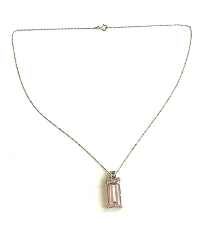 Estate Light Pink Rectangle Stone Sterling Silver Necklace - 3