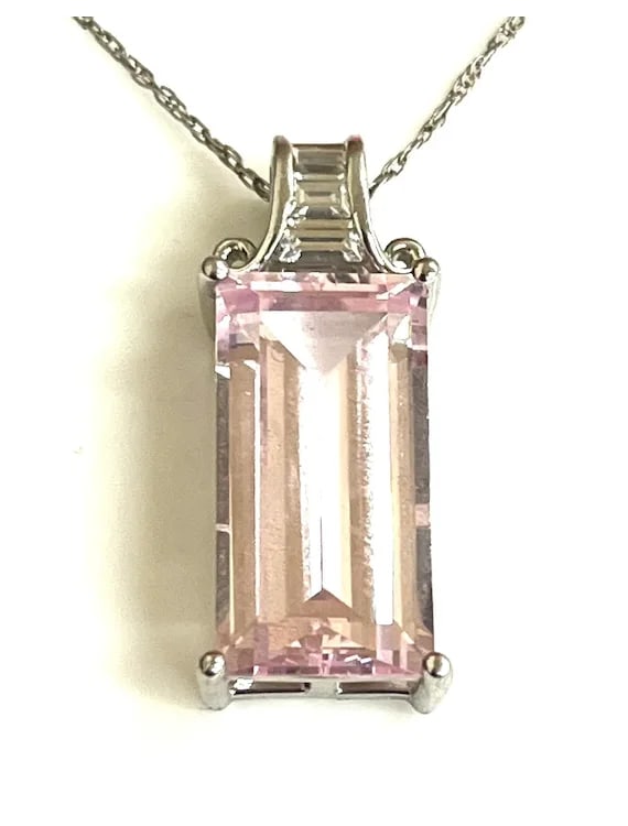Estate Light Pink Rectangle Stone Sterling Silver Necklace - 5