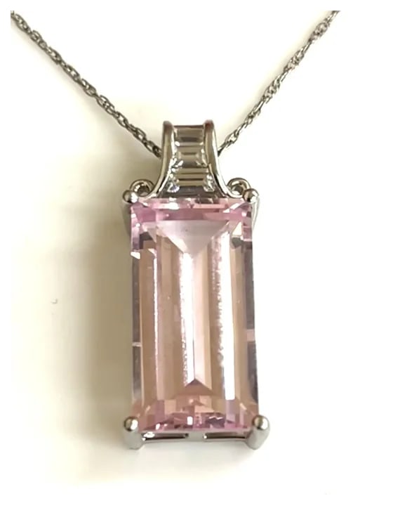 Estate Light Pink Rectangle Stone Sterling Silver Necklace - 6
