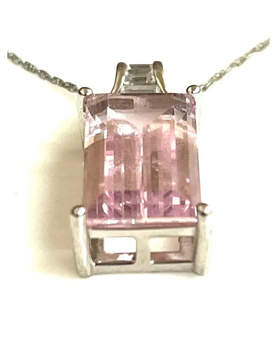 Estate Light Pink Rectangle Stone Sterling Silver Necklace - 7