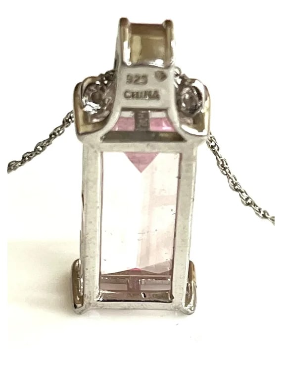 Estate Light Pink Rectangle Stone Sterling Silver Necklace - 8
