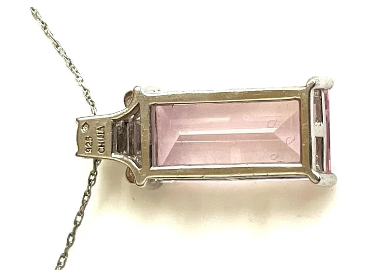 Estate Light Pink Rectangle Stone Sterling Silver Necklace - 9