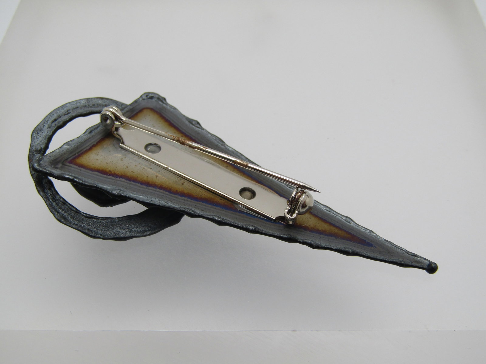 Enameled Mod Pointed/Spiral Brooch, Hand Made, 2.75" by 1.25" - 4