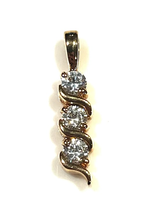 Estate Sterling Silver Gold Plated Three CZ Stone Pendant - 2