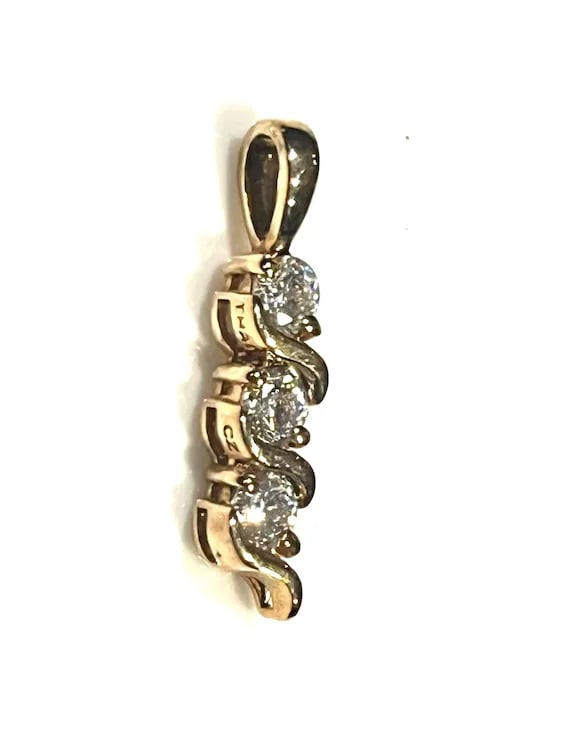 Estate Sterling Silver Gold Plated Three CZ Stone Pendant - 3