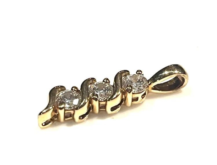 Estate Sterling Silver Gold Plated Three CZ Stone Pendant - 4