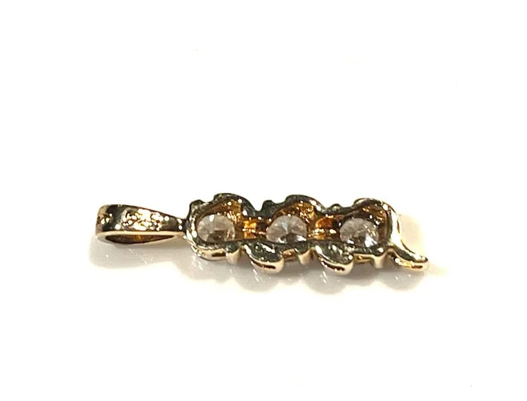 Estate Sterling Silver Gold Plated Three CZ Stone Pendant - 5