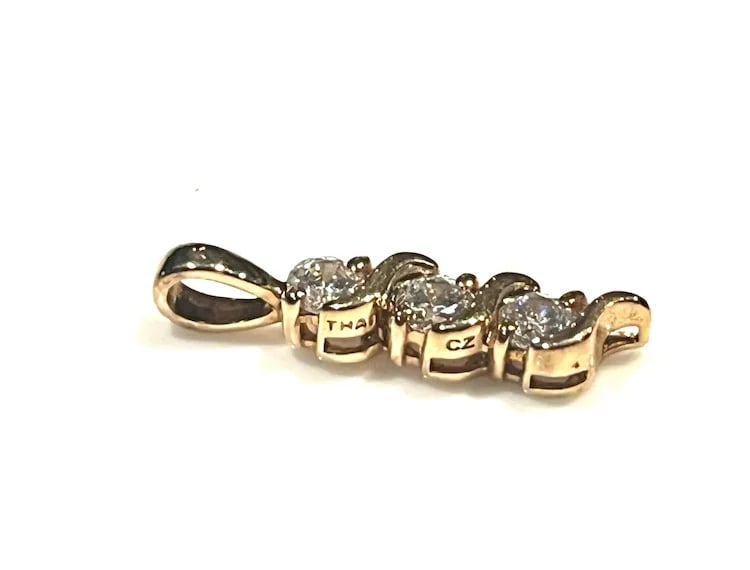 Estate Sterling Silver Gold Plated Three CZ Stone Pendant - 6