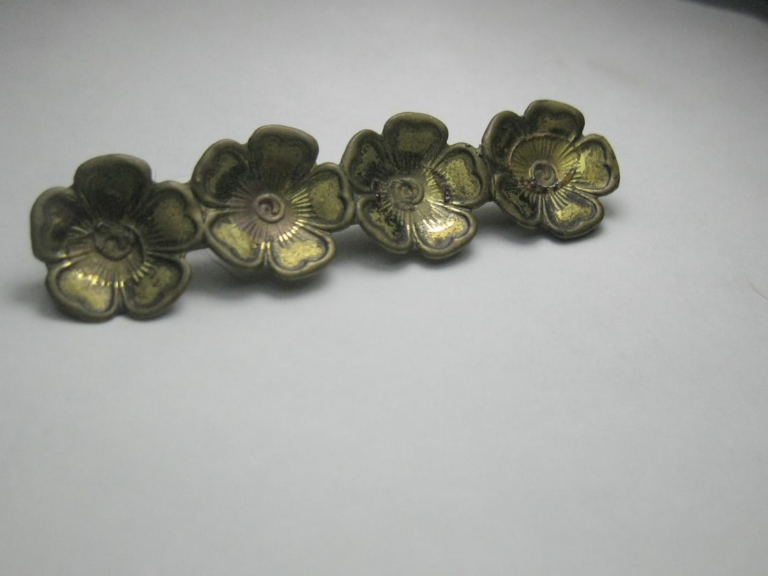 Vintage Victorian Brass Floral Bar Brooch, C-Clasp - 2