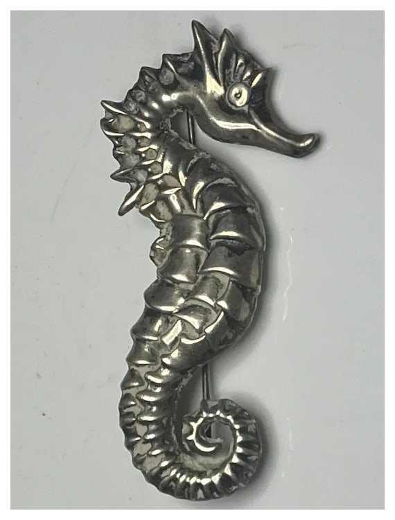 Vintage Sterling Silver Seahorse Brooch/ Pin - 2