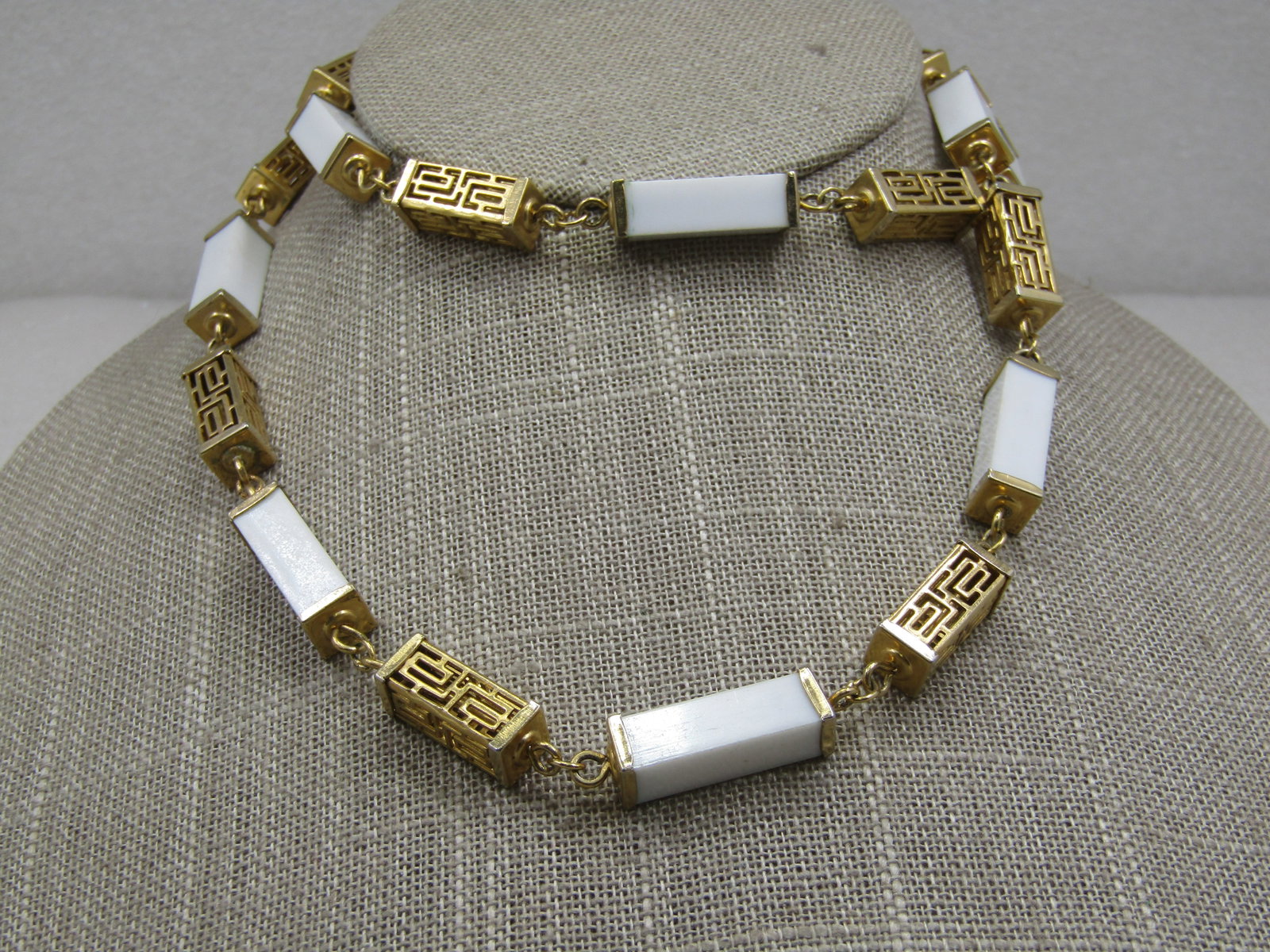Vintage Asian Filigree Rectangular 3-D Beaded Necklace, 26" - 3