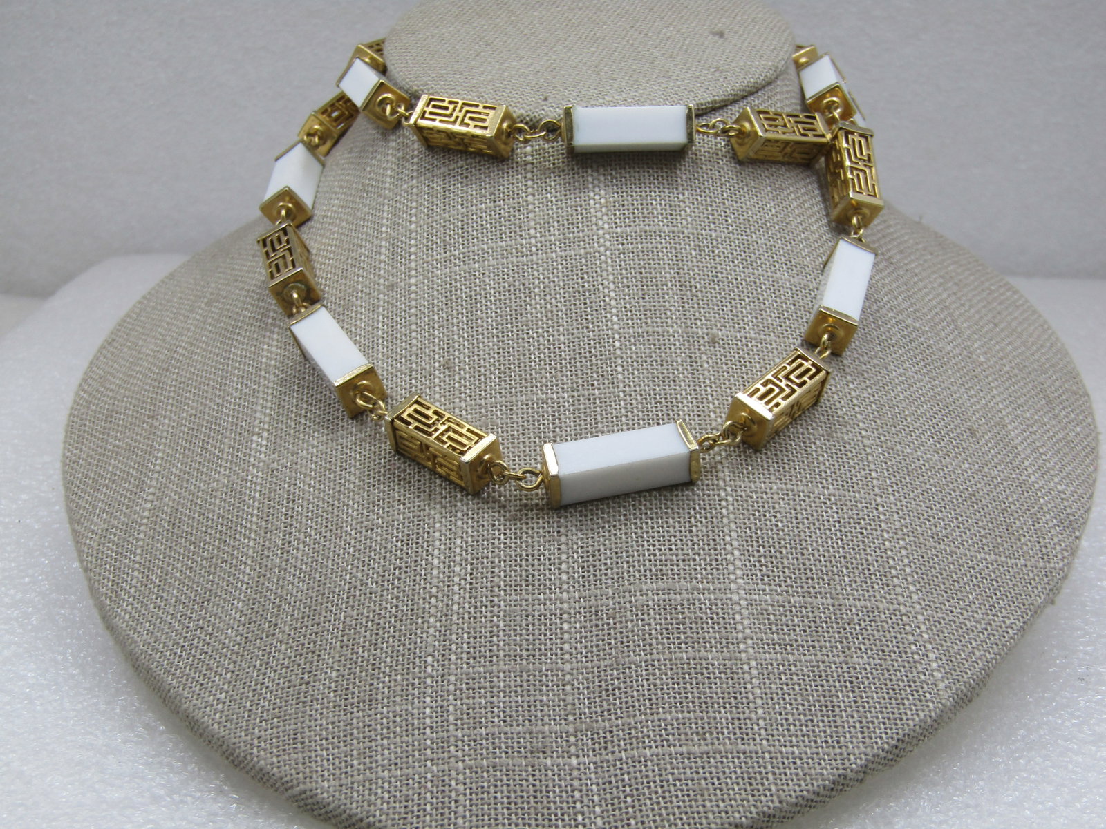 Vintage Asian Filigree Rectangular 3-D Beaded Necklace, 26" - 4