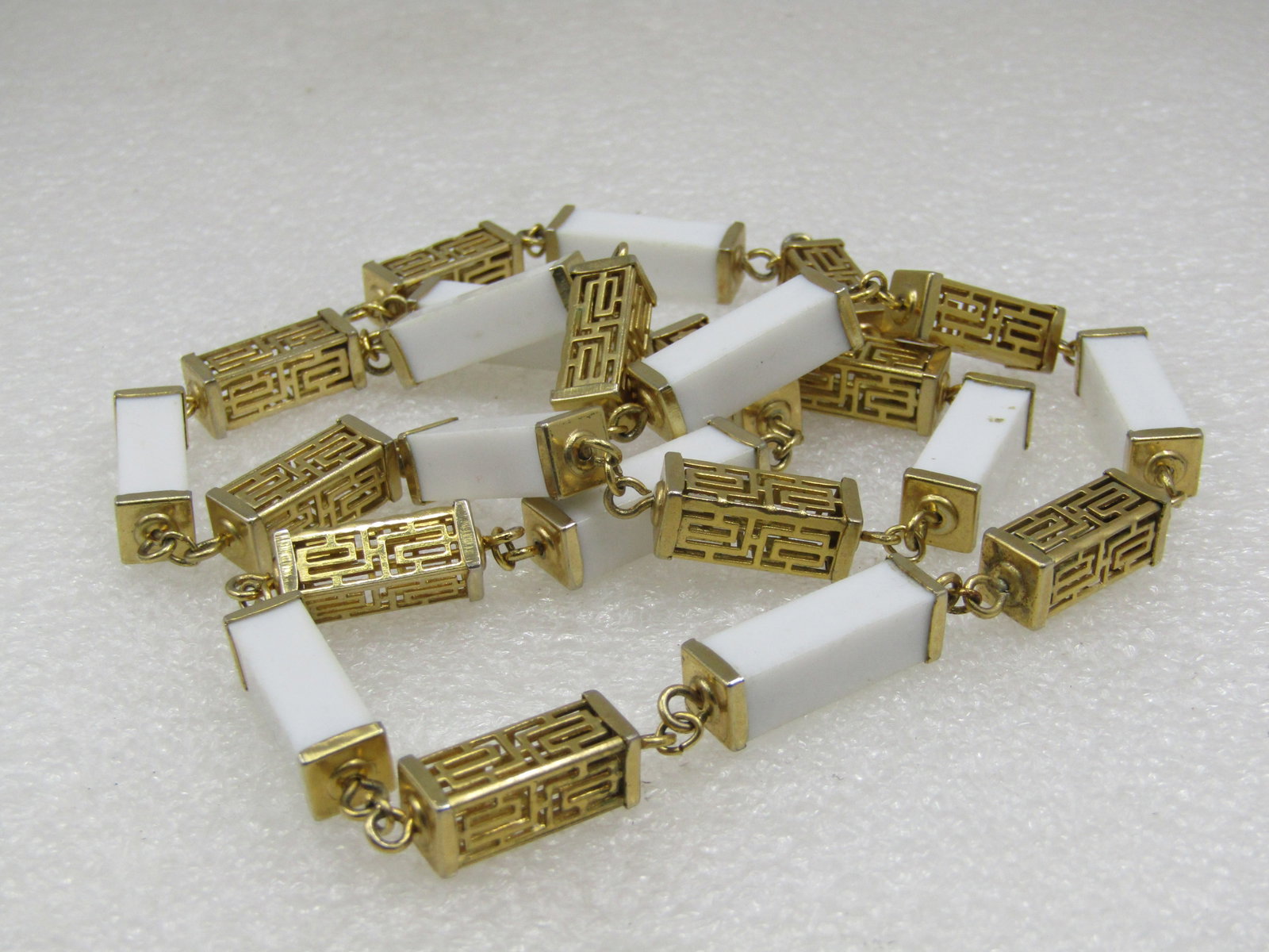 Vintage Asian Filigree Rectangular 3-D Beaded Necklace, 26" - 5