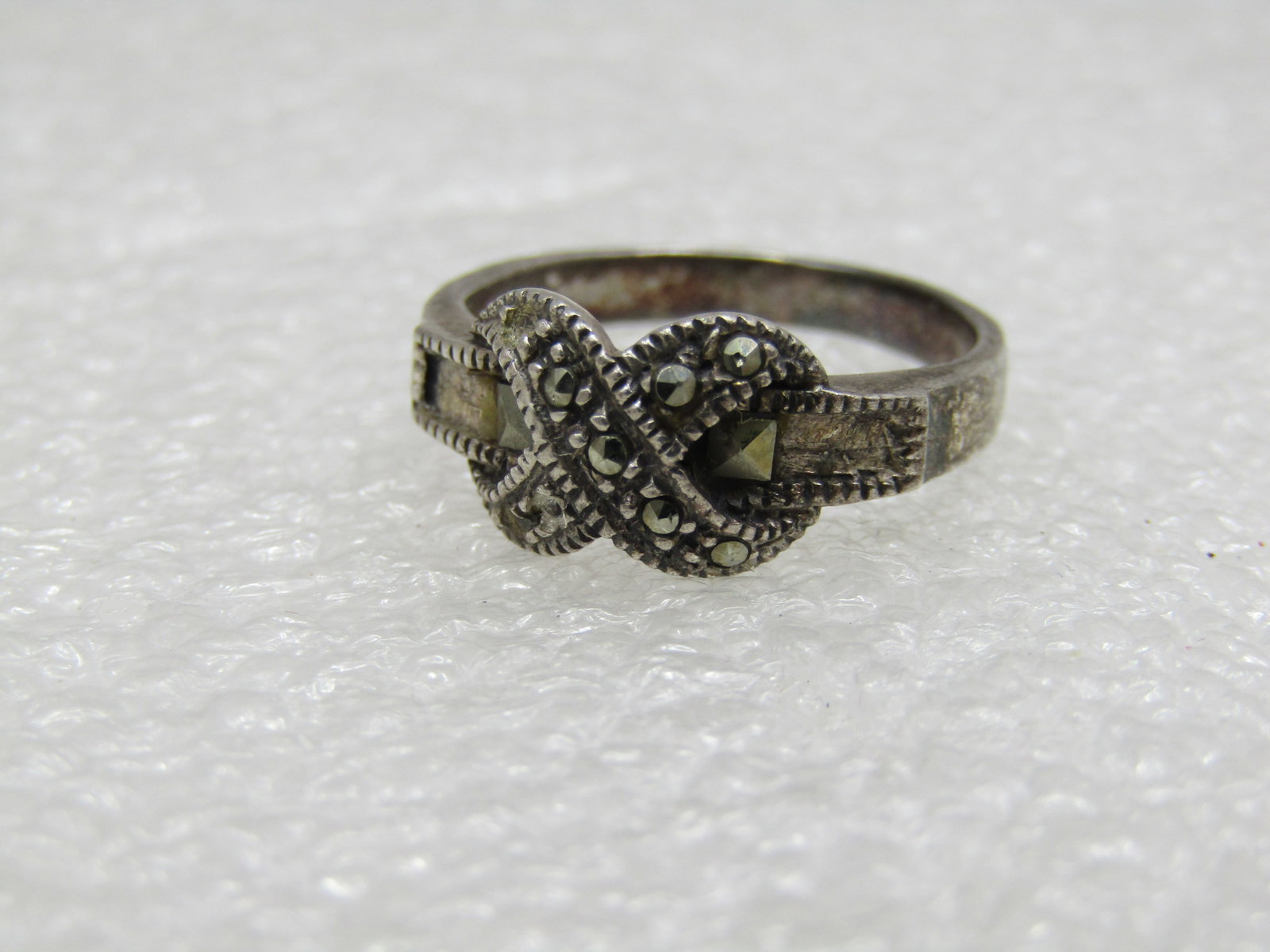 Vintage Sterling Marcasite X Ring, Size 7. 1970's-1980's (1 of 9)