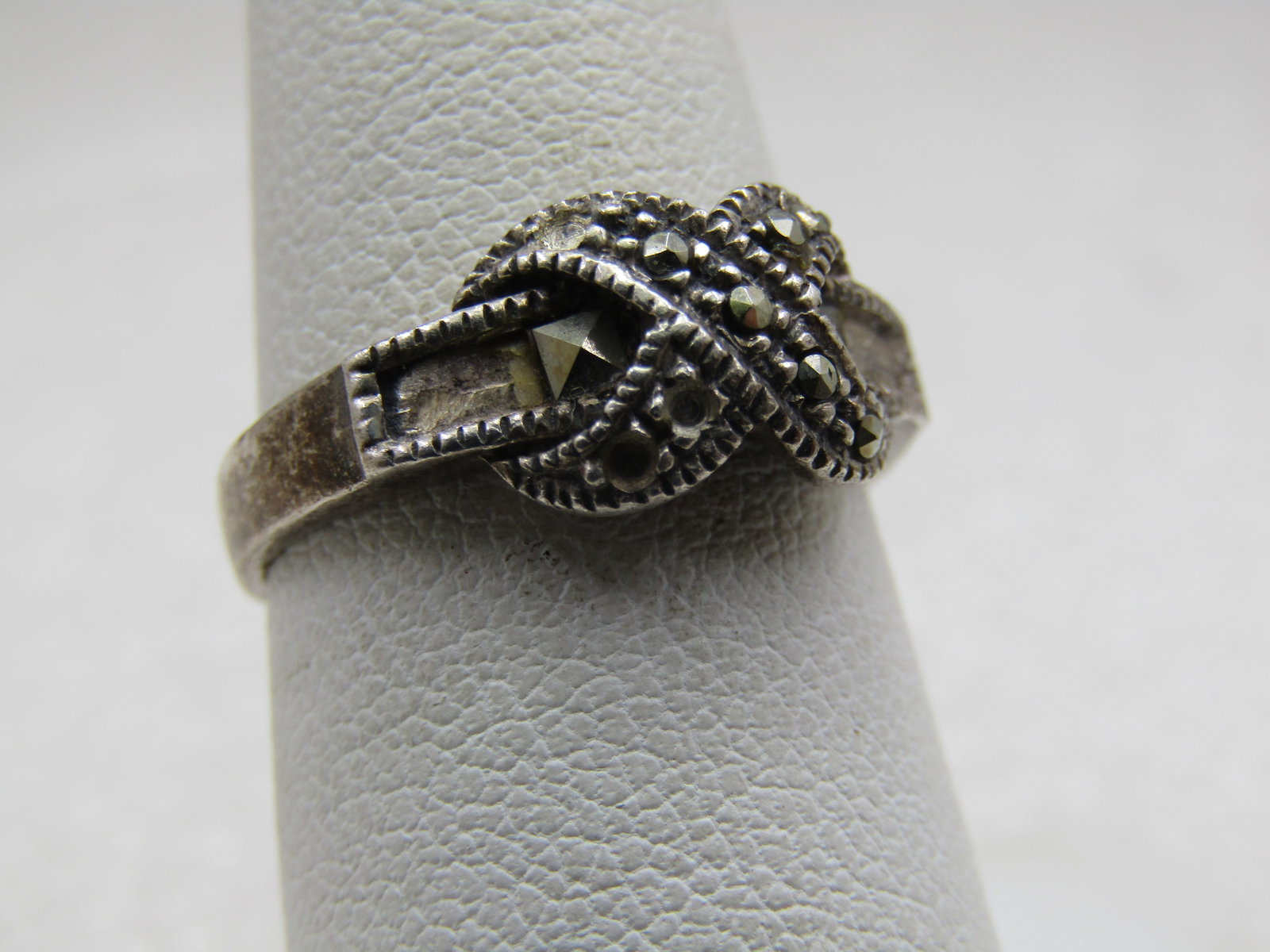 Vintage Sterling Marcasite X Ring, Size 7. 1970's-1980's - 3