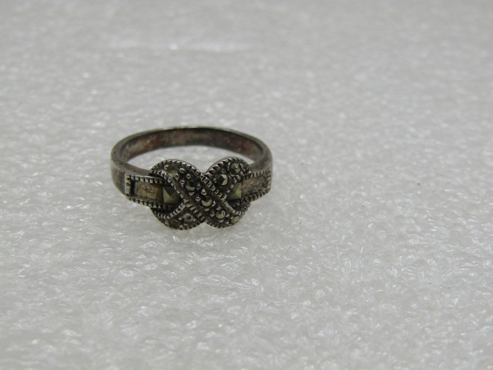 Vintage Sterling Marcasite X Ring, Size 7. 1970's-1980's - 5
