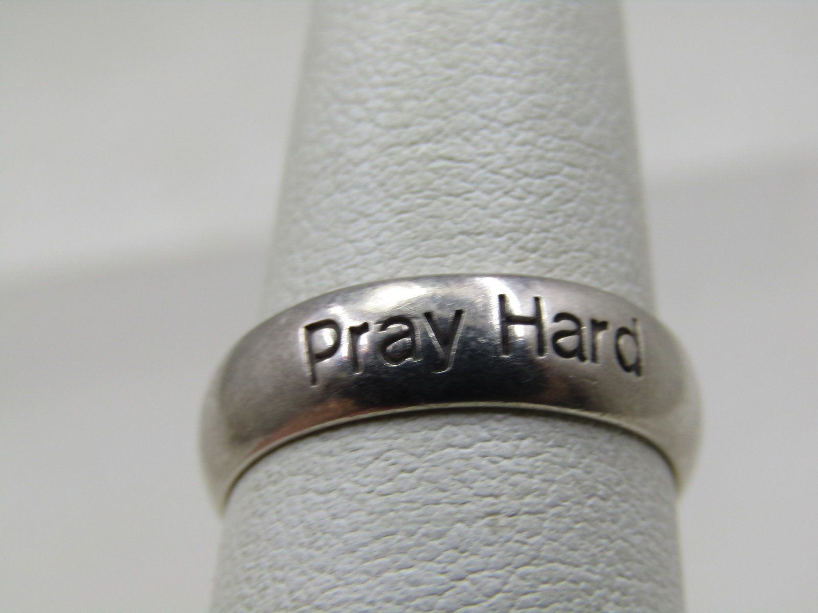 Vintage Sterling Pray Hard Ring, Wedding Band, Sz. 7 - 2