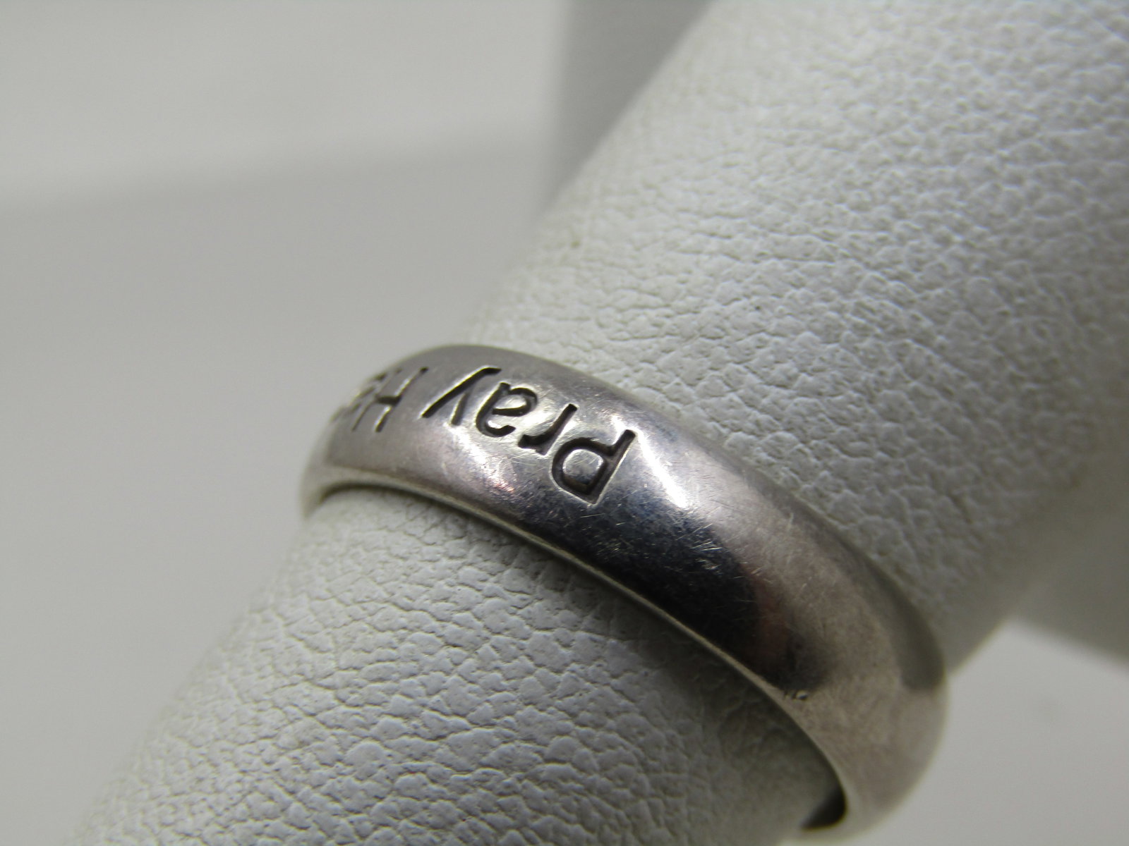 Vintage Sterling Pray Hard Ring, Wedding Band, Sz. 7 - 4