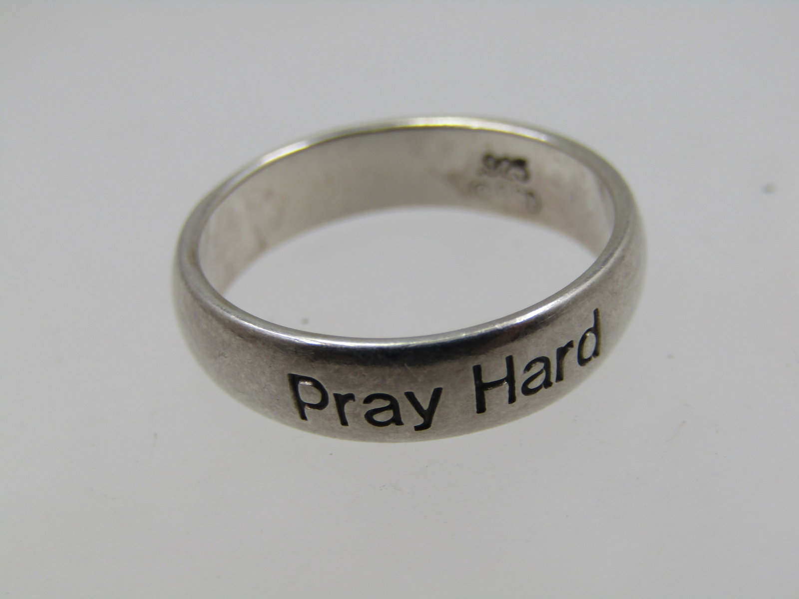 Vintage Sterling Pray Hard Ring, Wedding Band, Sz. 7 - 5