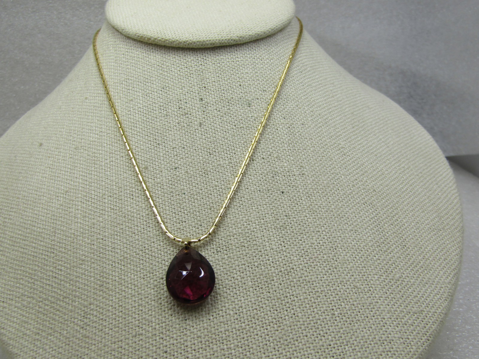 Vintage Purple Rhinestone Teardrop Necklace, 15" - 3