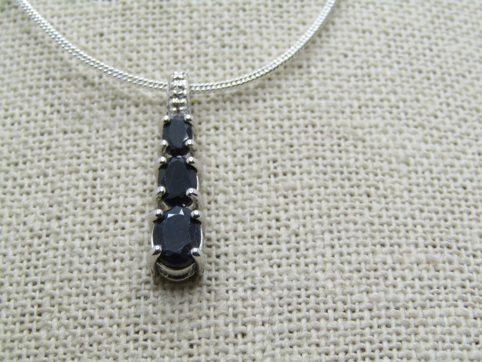 Sterling Black Spinel Pendant on 20" Plated Snake Chain - 3