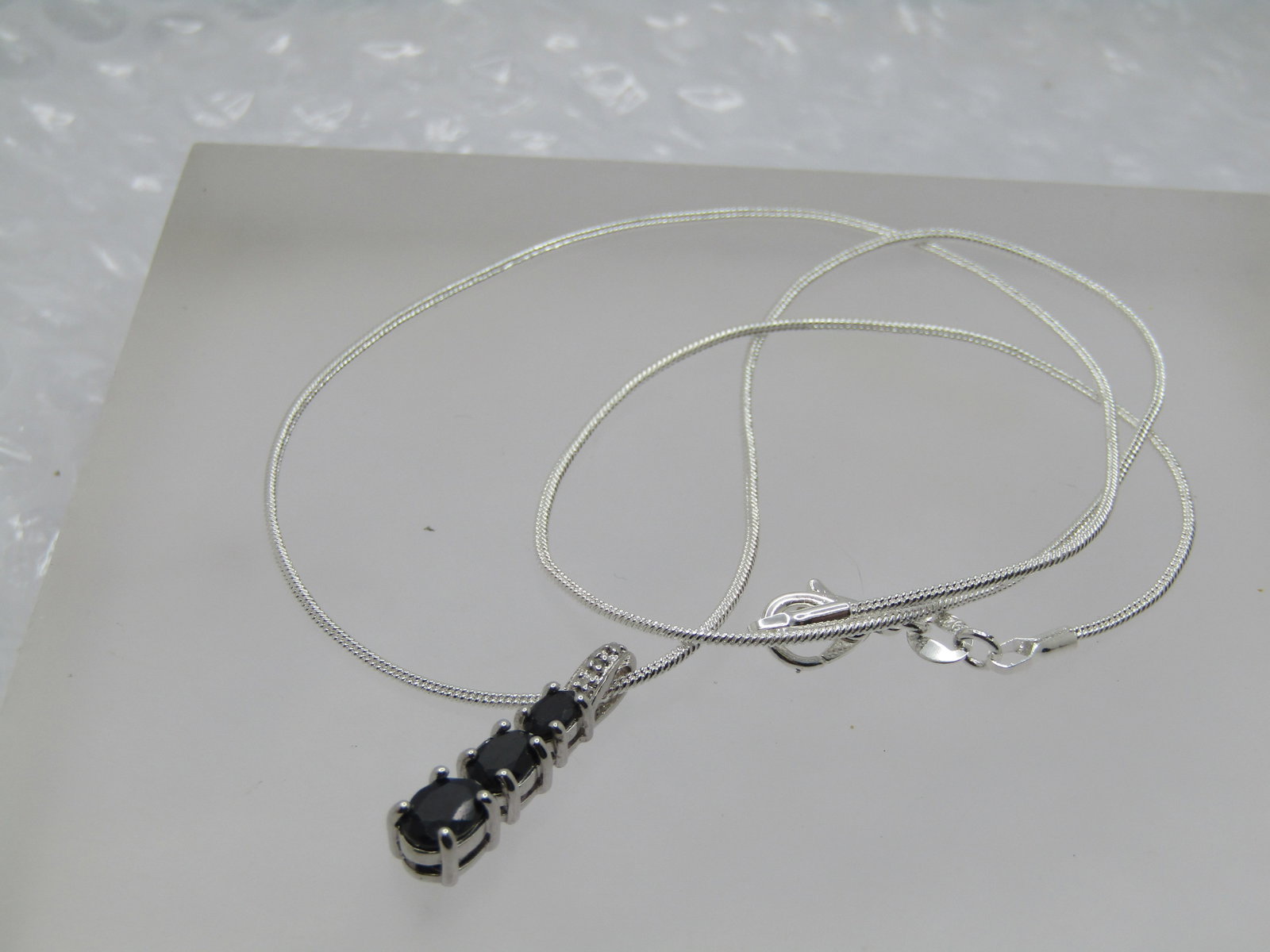 Sterling Black Spinel Pendant on 20" Plated Snake Chain - 5