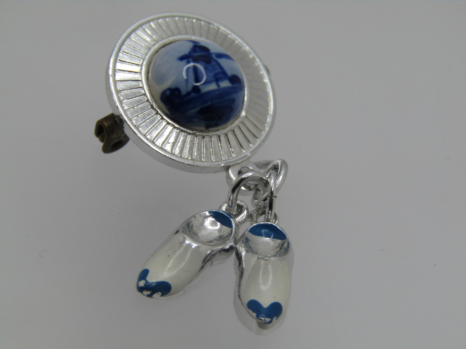 Vintage Delft Style Windmill Brooch with Dangling Shoes, 1960's - 3