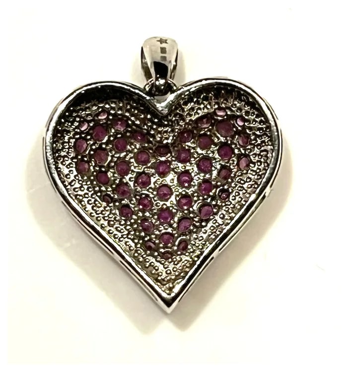 Estate Sterling Silver Heart Pendant with Pink Stones - 4