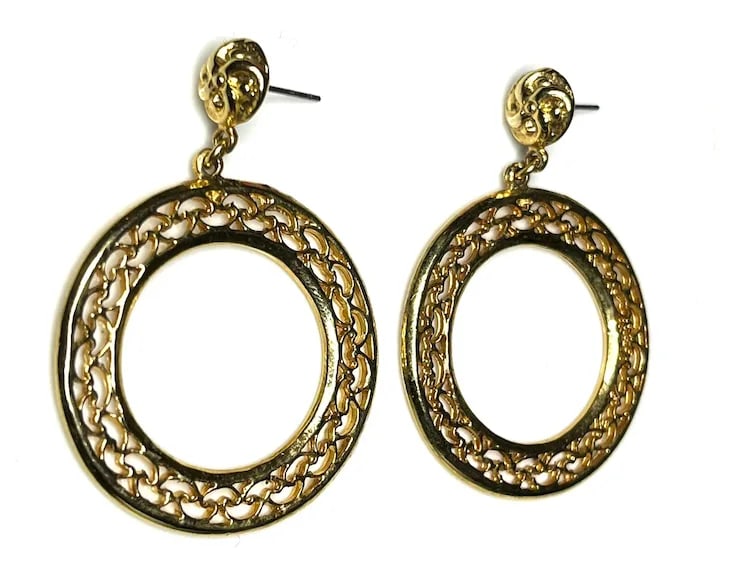 Vintage Gold Tone Large Statement Hoop Earrings - 3